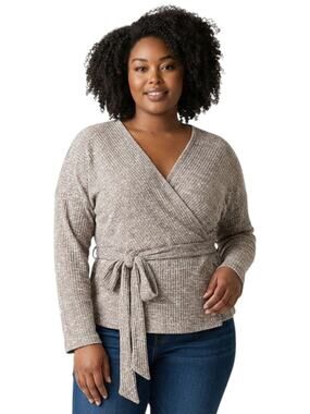 STYLIVE Tan Beige Light Knit Stretchy V Neck Sweater Long Sleeve Shirt Top XL